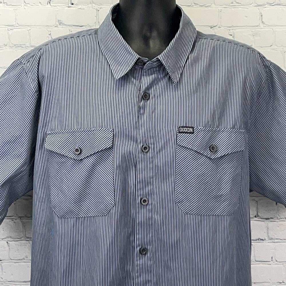 Dixxon Workforce Hickory Striped Button Front Shirt 2XL XXL Gray Short Sleeve